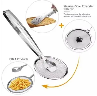 Picture of Multi-functional Stainless Steel Clamp Strainer Filter Spoon With Clip Food Kitchen Oil-Frying Salad BBQ Filter -Silver
