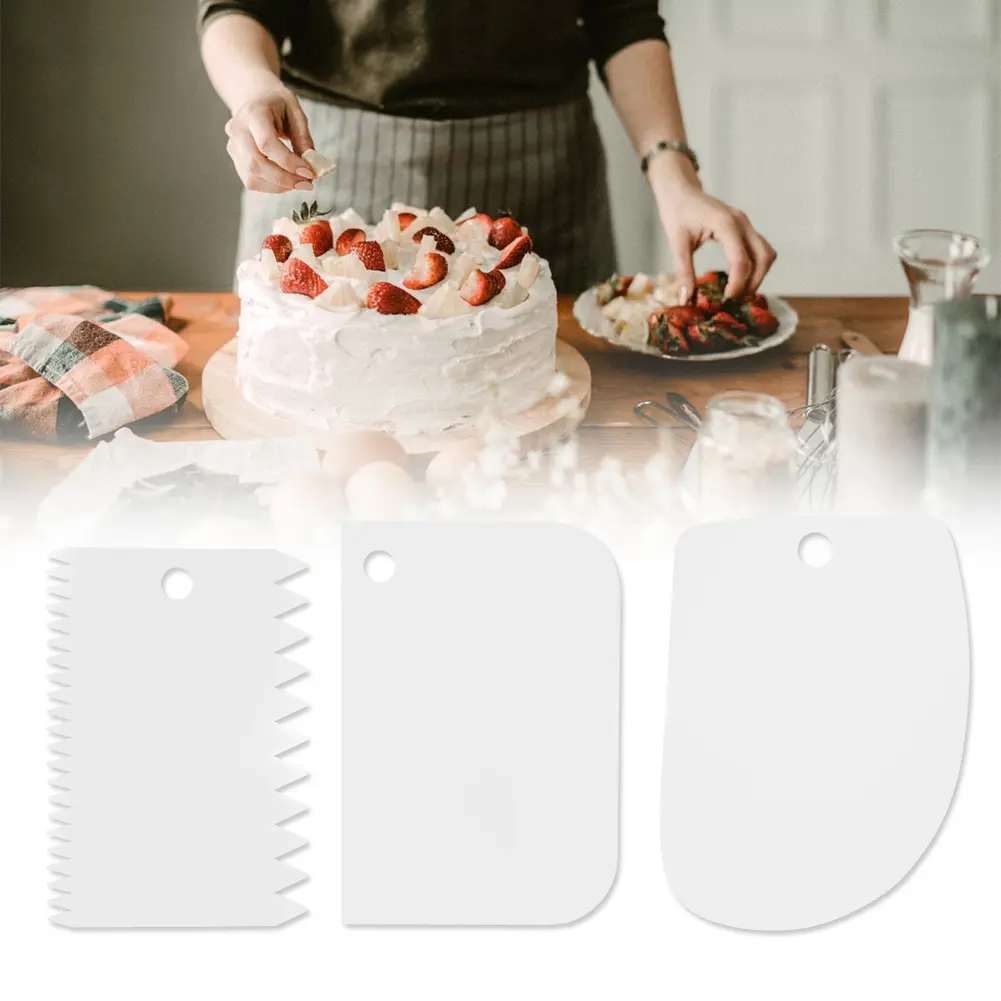 Picture of 3pcs/set Plastic Cream Dough Scraper Cutter Spatulas for Pastry Cake Decoration(White) -White