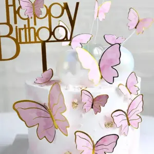 Picture of 10pcs Butterfly Cake Toppers Sequin Purple Pink Butterflies Cake Decoration Card for Wedding Girls Happy Birthday Party Decors -Multicolor