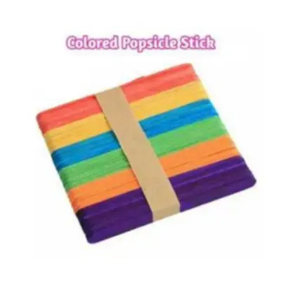 Picture of 50 pices ice Cream sticks craft sticks colored popsicle rainbow color sticks DIY crafts wooden sticks for kids -Multicolor