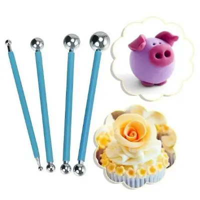 Picture of 4pcs Stainless Steel Sculpture Modeling Tools, Stylus Clay Tools, Dotting Sculpting Modeling Tools Set, Double-Ended Metal Ball, Cake Decoration Tools (Random Color) -Multicolor