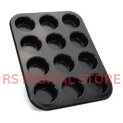 Picture of 12 Cups Mini Muffin Bun Cupcake Baking Bakeware Mould Tray Pan Kitchen(10*8 Inc) -Black