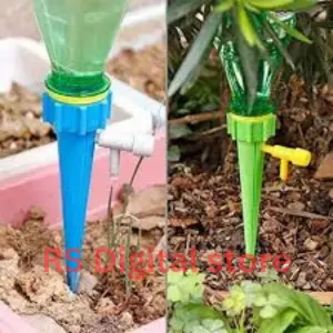 Picture of 5 pcs Drip Irrigation Automatic Plant Waterer System Adjustable Drip Water Spike Tapered Plant Pot Watering Coke Bottle -Multicolor