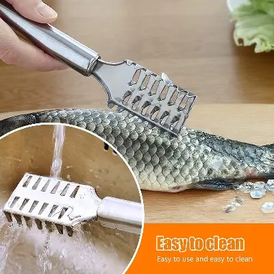 Picture of Stainless Steel Fish Scale Remover Fish Scaler Scraper Kitchen Tool -Silver