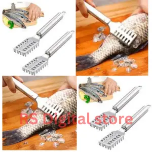Picture of Stainless Steel Fish Scale Remover Fish Scaler Scraper Kitchen Tool -Silver