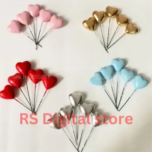 Picture of 3D Heart Shaped Cake Toppers, Cupcake Flags, Gold, Silver, Pink, Blue, Balls, Happy Birthday, DIY, Christmas, Wedding Party Decorations, 20 Pieces -Multicolor