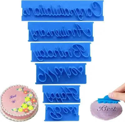 Picture of 6pcs/set Plastic Letters Mold Happy Birthday Best Wishes Baking Molds Decoration Podazz-Blue