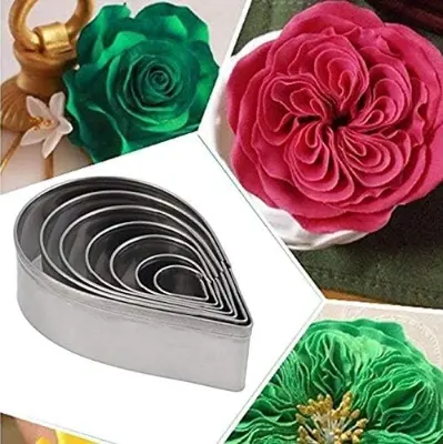 Picture of 7pcs/set Baking Mold Fondant Party Wedding Decor Water Droplet Rose Petal Cookie Cake Cutters Biscuit Pastry Mould -Silver