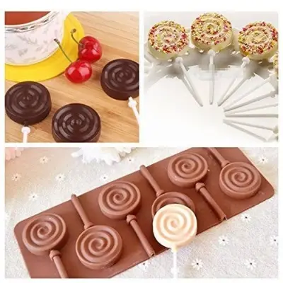 Picture of lollipop Silicone Ice Cube Chocolate Cake Cookie Cupcake Soap Molds Mould 6 hold -Chocolate
