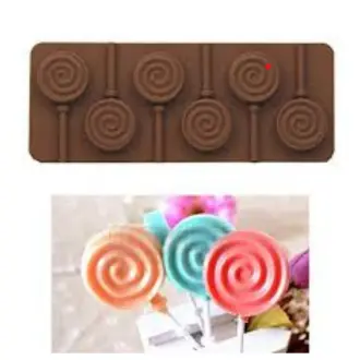 Picture of lollipop Silicone Ice Cube Chocolate Cake Cookie Cupcake Soap Molds Mould 6 hold -Chocolate