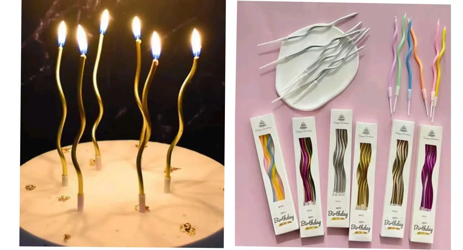 Picture of 6Pcs  Candle Curved Happy Birthday Cake Topper Decorations -Multicolor