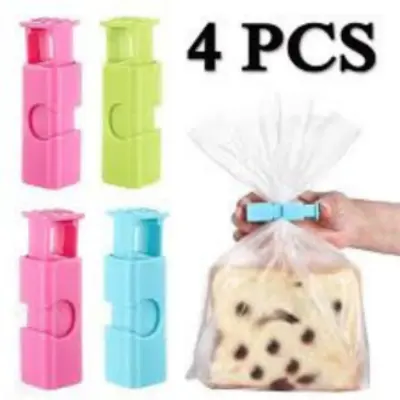 Picture of 4PCS Food Sealing Clip Portable Bread Snack Bag Sealer Mini Vacuum Sealing Clamp Fresh Keeping Kitchen Organization Hooks -Multicolor