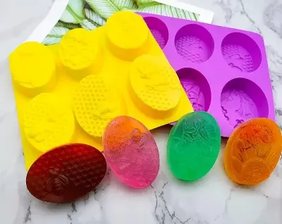 Picture of 6 Cavities 3D Bee Soap Molds Set,Oval Honeycone Soap Mold,Handmade Soap Making Moulds,Baking Moulds Chocolate Cookies Mousse Jelly Pudding Cupcake DIY -Multicolor