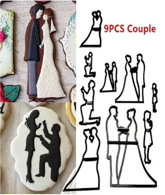 Picture of 9 pcs Couples cake/Cookie Cutter , Wedding Birthday Valentine's Party, Families Theme -Black