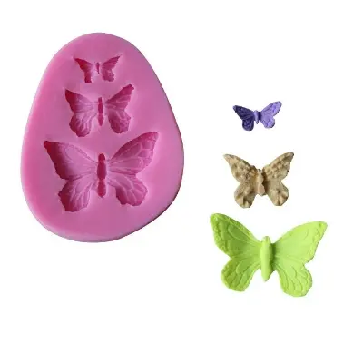 Picture of 3D Butterfly Mold Silicone Fondant Molds 3 Cavities Butterfly Shape Silicone Mold Cake Baking -Pink