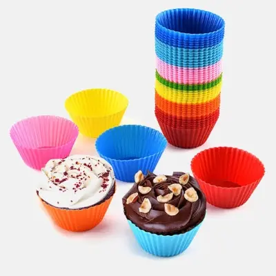 Picture of 12 Pcs Silicone Cake Cupcake Cup Cake Tool Bakeware Baking Silicone Mold Cupcake and Muffin Cupcake for Diy By Random Color -Multicolor