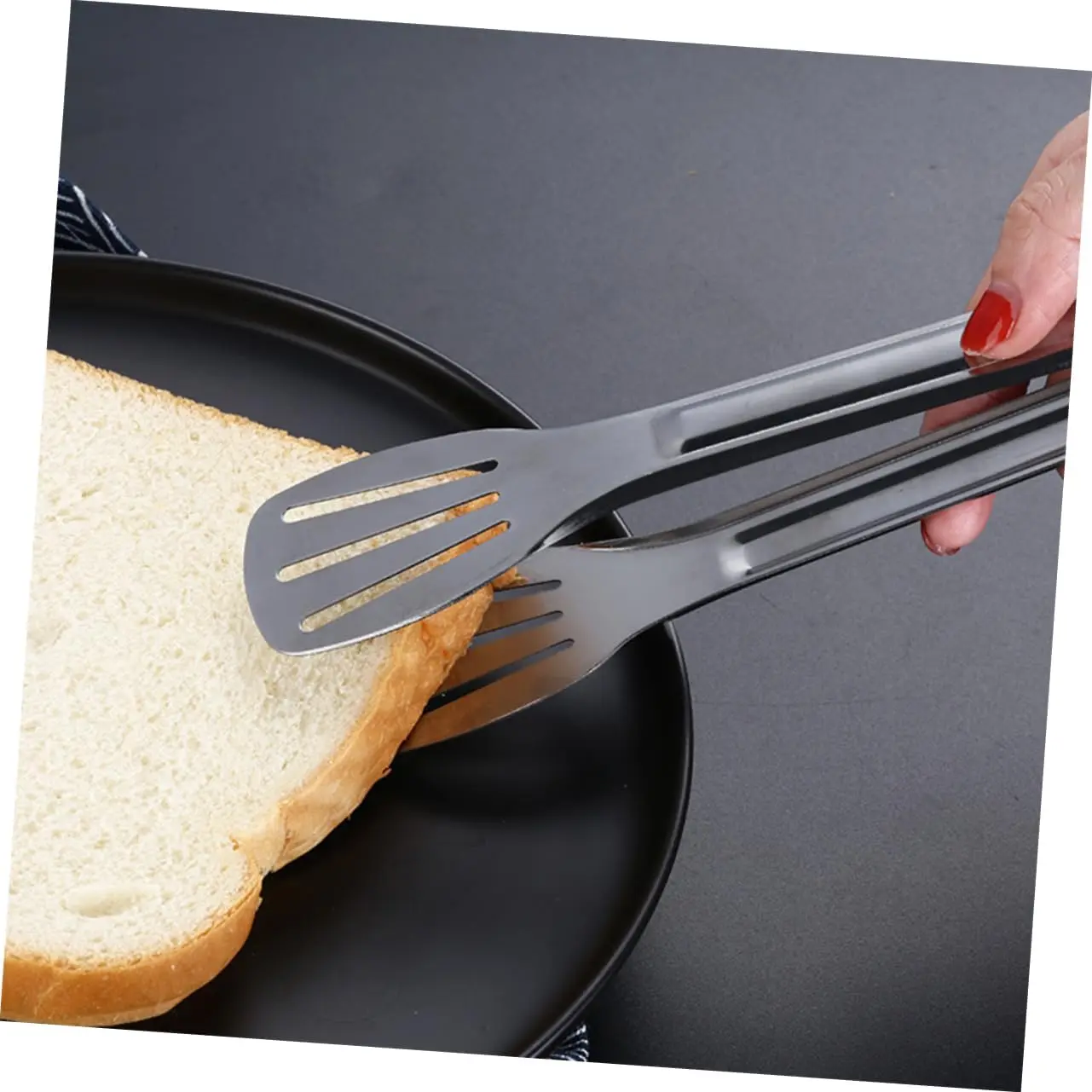 Picture of Stainless Steel Grill Clip Bread Tongs Comfort Grip -Silver