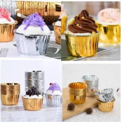 Picture of 20 pcs Aluminum Foil Cupcake Paper Cupcake Liner Baking Cups Muffin Cupcake Paper Cups Cake Baking Mold