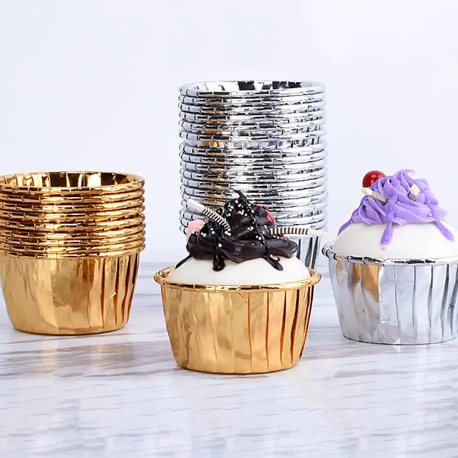 Picture of 20 pcs Aluminum Foil Cupcake Paper Cupcake Liner Baking Cups Muffin Cupcake Paper Cups Cake Baking Mold