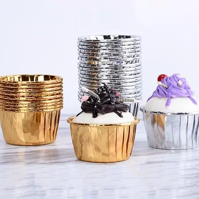 Picture of 20 pcs Aluminum Foil Cupcake Paper Cupcake Liner Baking Cups Muffin Cupcake Paper Cups Cake Baking Mold