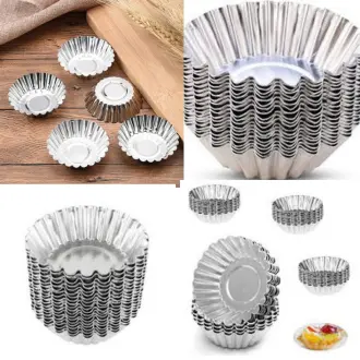 Picture of 10 pcs Reusable Silver Stainless Steel Cupcake Egg Tart Mold Cookie Pudding Mould Nonstick Baking Pastry Tools Cake -Silver