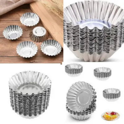 Picture of 10 pcs Reusable Silver Stainless Steel Cupcake Egg Tart Mold Cookie Pudding Mould Nonstick Baking Pastry Tools Cake -Silver