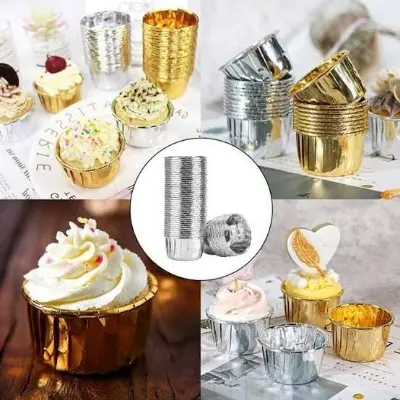 Picture of 50pcs Aluminum Foil Cupcake Paper Cupcake Liner Baking Cups Muffin Cupcake Paper Cups Cake Baking Mold