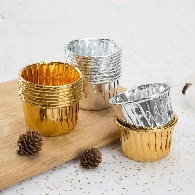 Picture of 50pcs Aluminum Foil Cupcake Paper Cupcake Liner Baking Cups Muffin Cupcake Paper Cups Cake Baking Mold