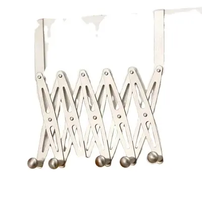 Picture of Stainless Steel Over the Door Clothing Organizer, Expandable Hanger Wall-mounted Hook, Retractable Clothes Shelf Storage Rack -Silver