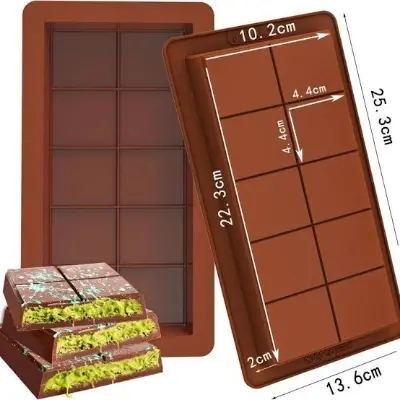 Picture of Silicone Chocolate Mold Bar Tray 10 Cavities, Non-Stick, Food-Grade, Reusable Mould for Homemade Candy, Protein Bars & Snacks -Chocolate