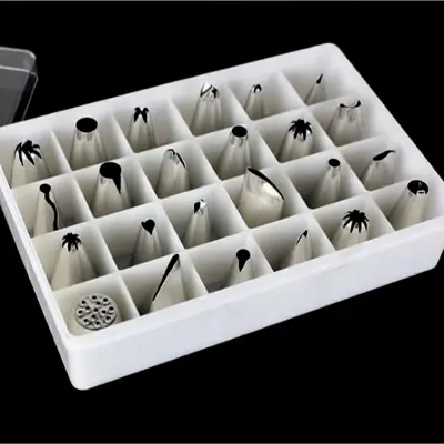 Picture of 24pcs Stainless Steel Cake Decorating Tips Set Metal Piping Tips for Cake Decorating -Silver