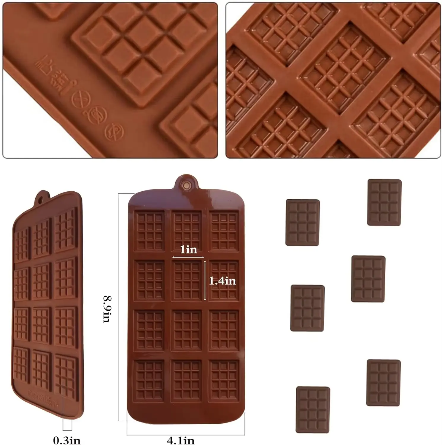 Picture of 12 Cavity Food Grade Silicone Chocolate Bar Mold Silicone Break Apart Chocolate Mouldsz -Chocolate