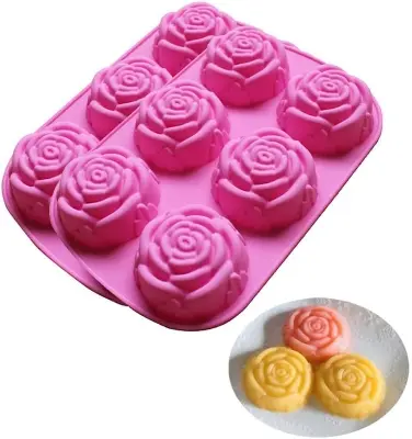 Picture of Rose Flower Silicone Molds 6-Cavity Non-Stick Chocolate -Pink
