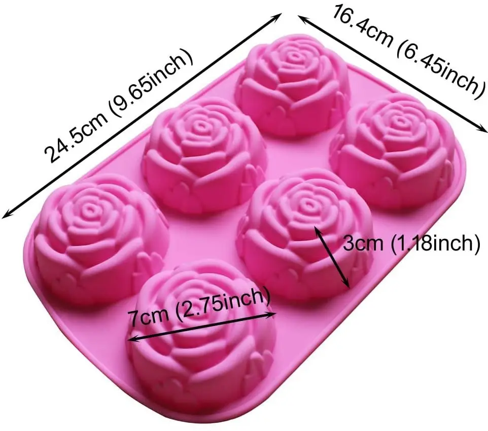 Picture of Rose Flower Silicone Molds 6-Cavity Non-Stick Chocolate -Pink