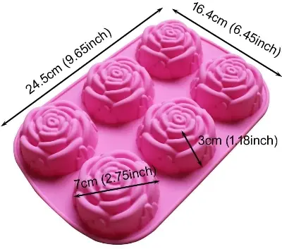 Picture of Rose Flower Silicone Molds 6-Cavity Non-Stick Chocolate -Pink