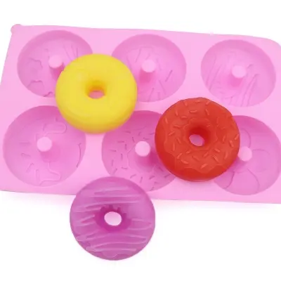 Picture of 6-Cavity Donut Mould DIY Cake Silicone Mold Kitchen Tool Chocolate Biscuit Cake Mold Non-Stick Candy 3D Mold Silicone -Pink