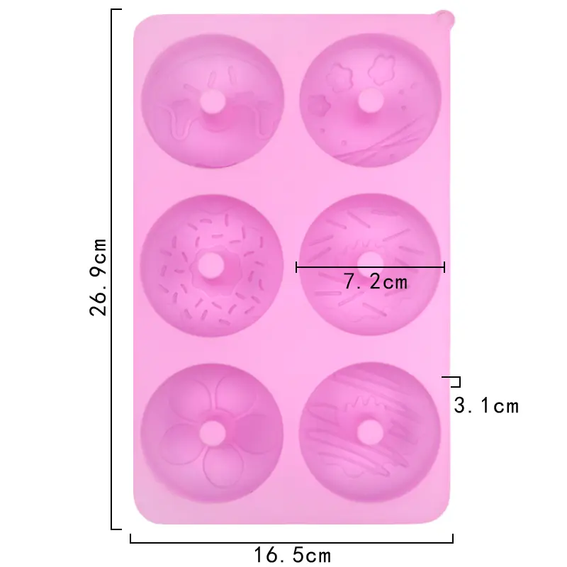 Picture of 6-Cavity Donut Mould DIY Cake Silicone Mold Kitchen Tool Chocolate Biscuit Cake Mold Non-Stick Candy 3D Mold Silicone -Pink