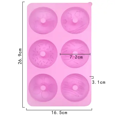Picture of 6-Cavity Donut Mould DIY Cake Silicone Mold Kitchen Tool Chocolate Biscuit Cake Mold Non-Stick Candy 3D Mold Silicone -Pink