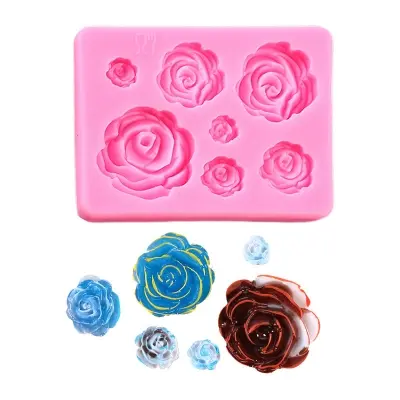 Picture of Rose Flowers Silicone Cake Mold for Wedding Cake Decorating Fondant Sugarcraft Tools -Pink