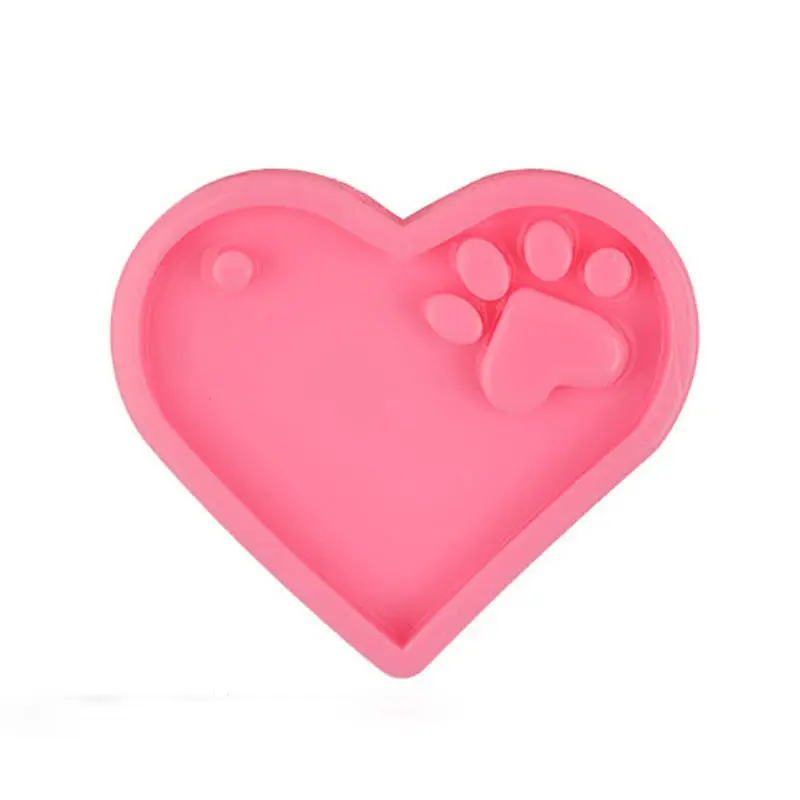 Picture of 3D Heart Dog Paw Shape Gypsum Make Craft Your Own Plaster DIY Molds Soap Candle Crafting Innovation -Pink