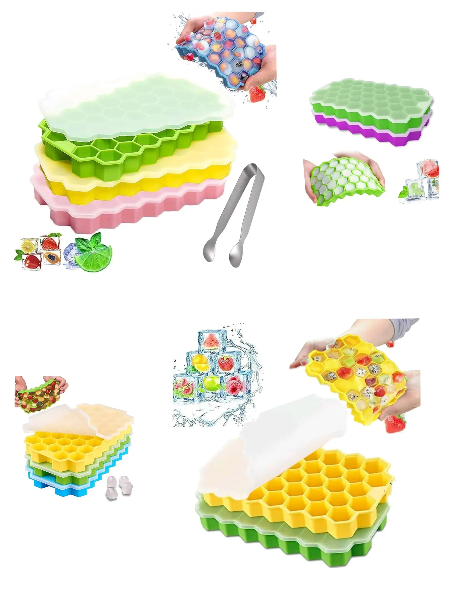 Picture of Silicone Ice Cube Trays with Lids – Fruit-Infused Freezer Molds for Ice, -Multicolor