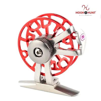 Picture of Red Colour Full Metal Fly Fishing Reel Ultralight 50g – Long Distance Ice Fishing Reel, Front Drag (Hook & Hunt). (লাল)