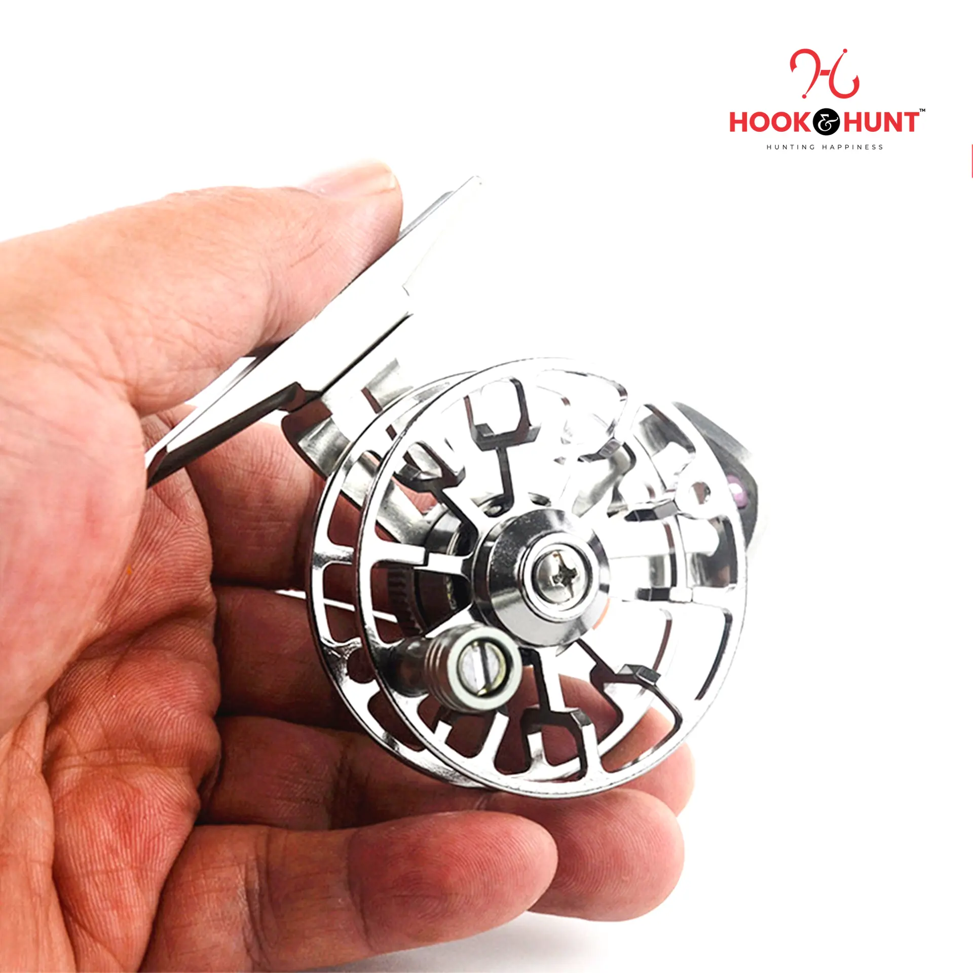 Picture of Silver Colour Full Metal Fly Fishing Reel Ultralight 50g – Long Distance Ice Fishing Reel, Front Drag (Hook & Hunt). (সিলভার)