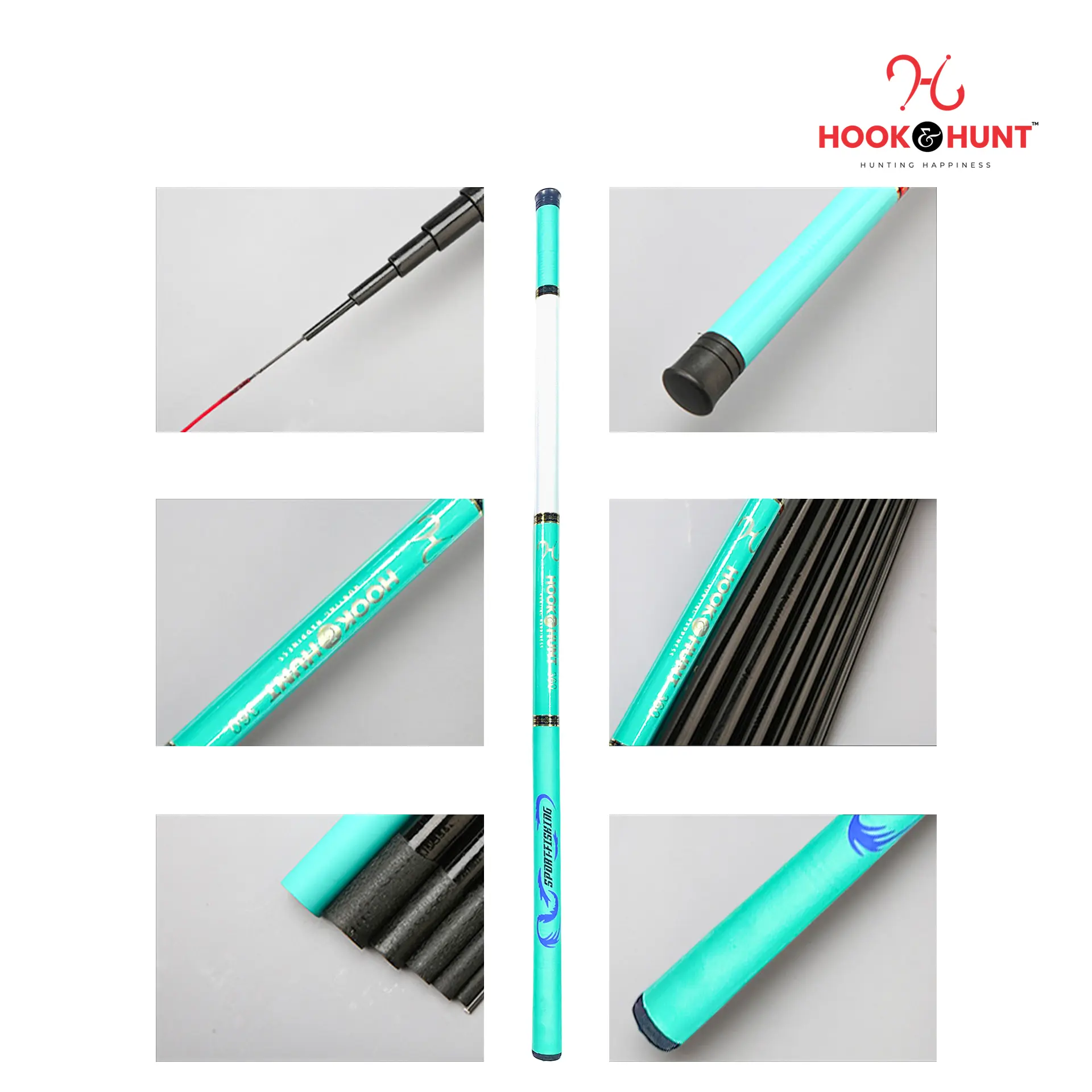 Picture of Super Hard High-Visibility Teal/White Fiberglass Spinning Rod– Sky Blue colour Rod– 180 cm to 720 cm (270 cm)