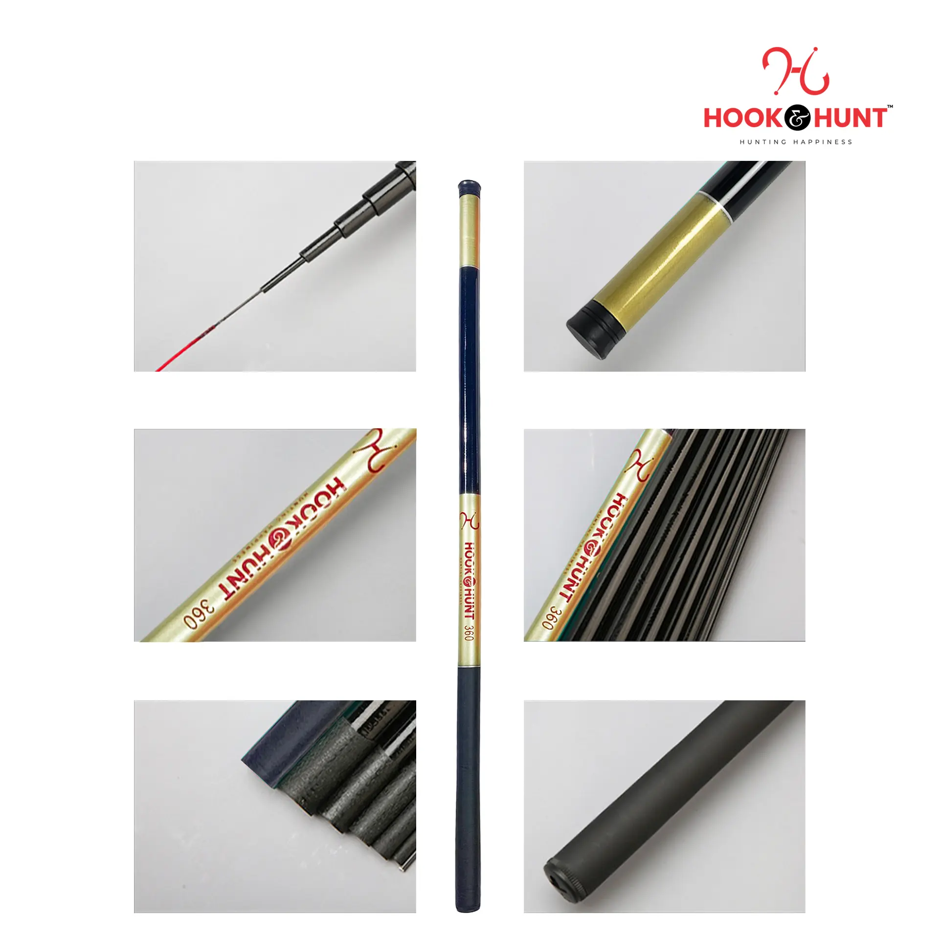 Picture of High-Performance High-Speed Spinning Fishing Rod - 180 cm to 720 cm Rod - Metallic Gold - Carbon Fiber (270 cm)