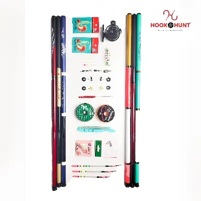 Picture of complete Combo package fiber glass stream rod super hard light strong hand fishing rod (১৫ ফিটের কম্বো)