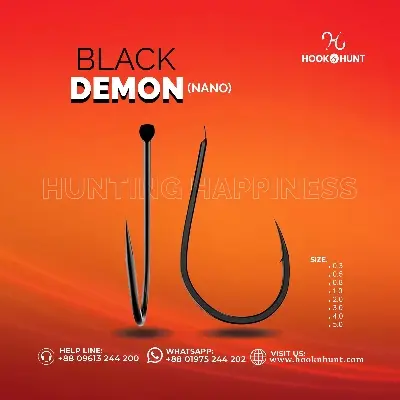 Picture of 02 Pack / 20 Pcs Black Demon Barbed Fish Hook – Ultra Sharp,(Hook & Hunt) (Core #05)