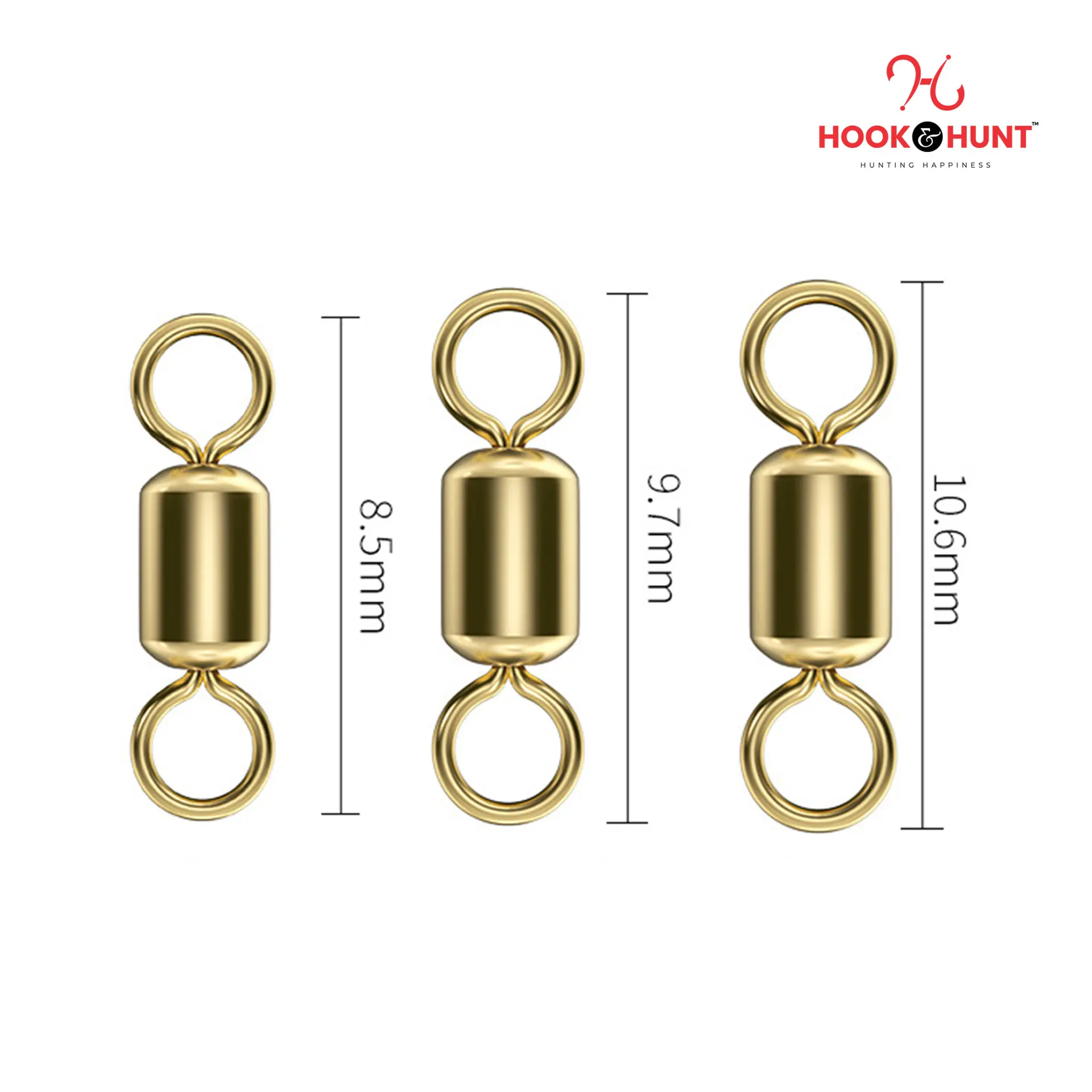 Picture of 15 Pcs Gold Colour Swivel Connector – Fishing Gear Eight Ring American Swivel (Large, Medium, Small) (মাঝারি ১৫ টি)