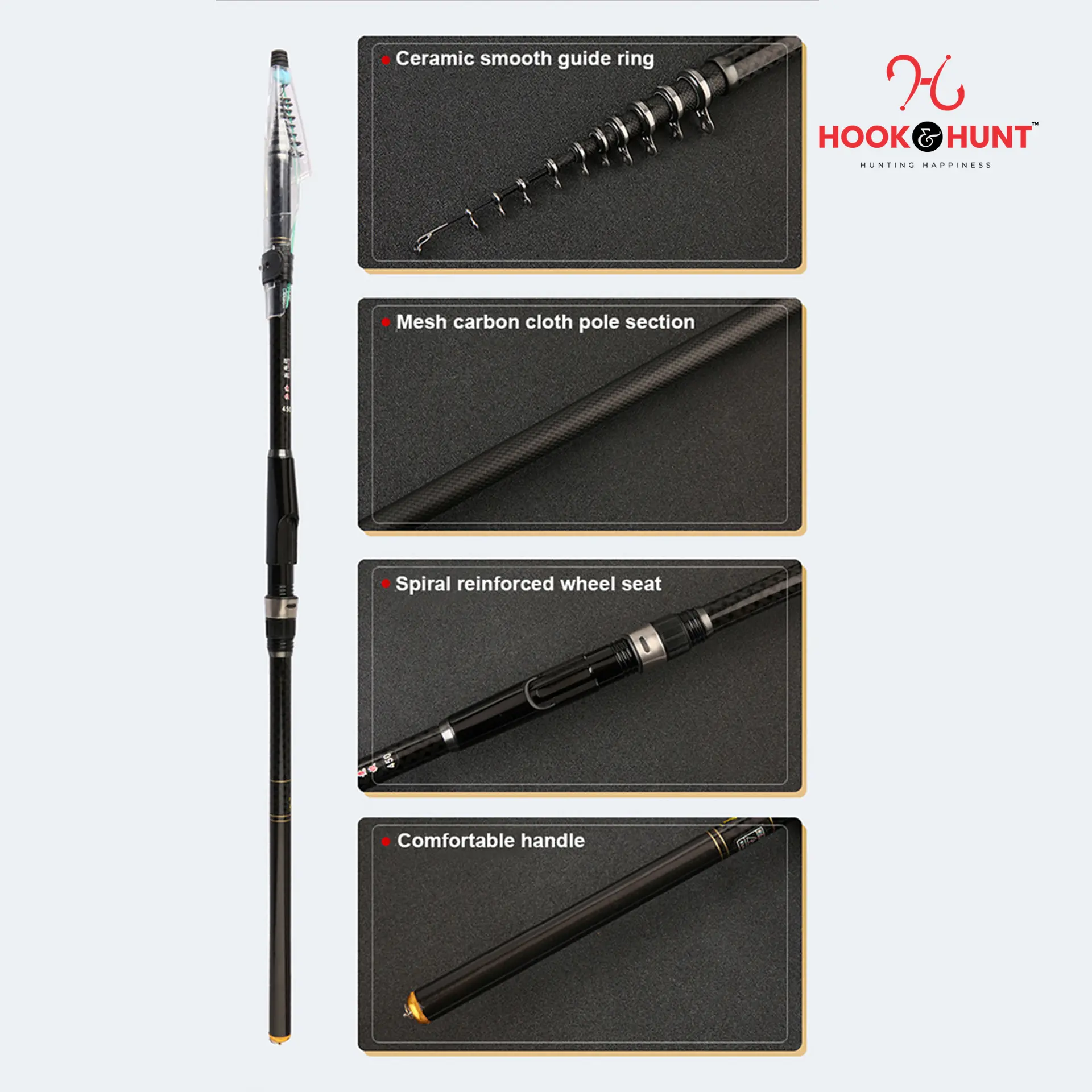 Picture of New Alpha Special Carbon Spinning Fishing Rod-  270 cm / 360 cm / 450 cm  Portable Lightweight for Freshwater and Sea Fishing. (450 cm)