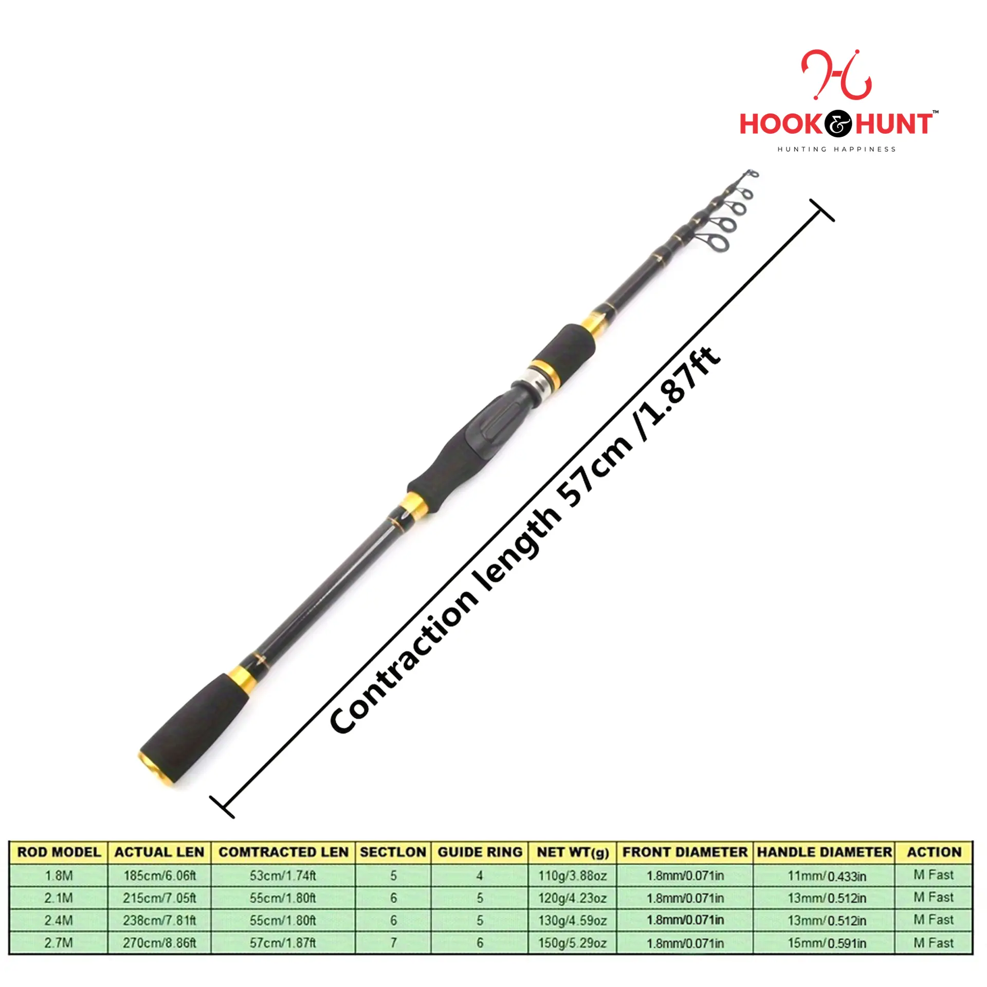 Picture of YG 038 - Model Carbon Fiber Telescopic Sea Fishing Rod (270 cm) – Ultralight Ultra-Short Portable Travel Fishing Rod, Hard Action (270 cm)